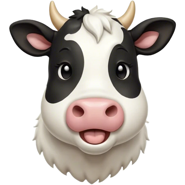 Cinematic Cute Yawning Black and White Cow Portrait Emoji, Head tilted slightly with a dramatic, wide-open yawn, showcasing a smooth, contrasting coat of black and white, floppy ears slightly drooping, round brown eyes barely open in drowsy contentment, Simplified yet irresistibly adorable features, highly detailed, glowing with a soft, cozy glow, high shine, relaxed yet expressive, stylized with a touch of modern whimsy, bright and endearing, soft glowing outline, capturing the essence of a sleepy yet affectionate cow, so drowsy it feels like it could stride out of the screen and curl up for a nap! emoji