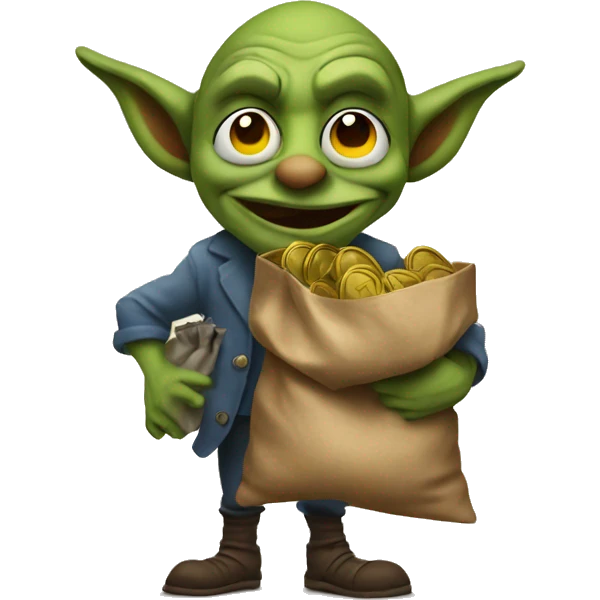 Goblin with big nose holding a bag of Pennys emoji