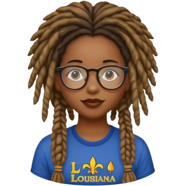 Black girl with dreadlocks and glasses with a Louisiana shirt  emoji
