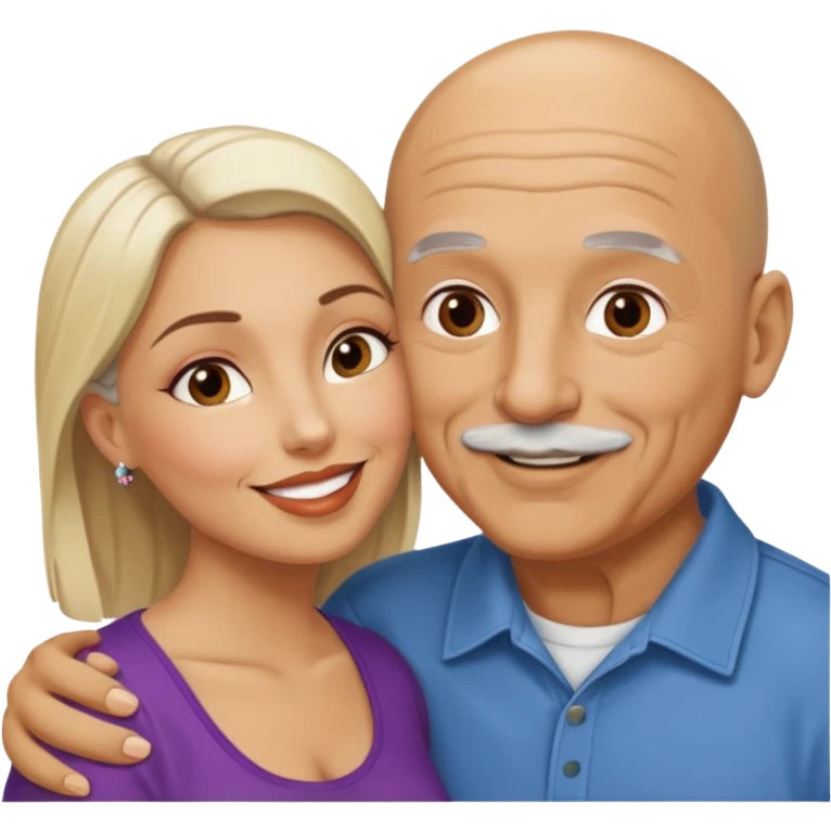 Older Bald Hispanic man kissing white dark blonde woman emoji