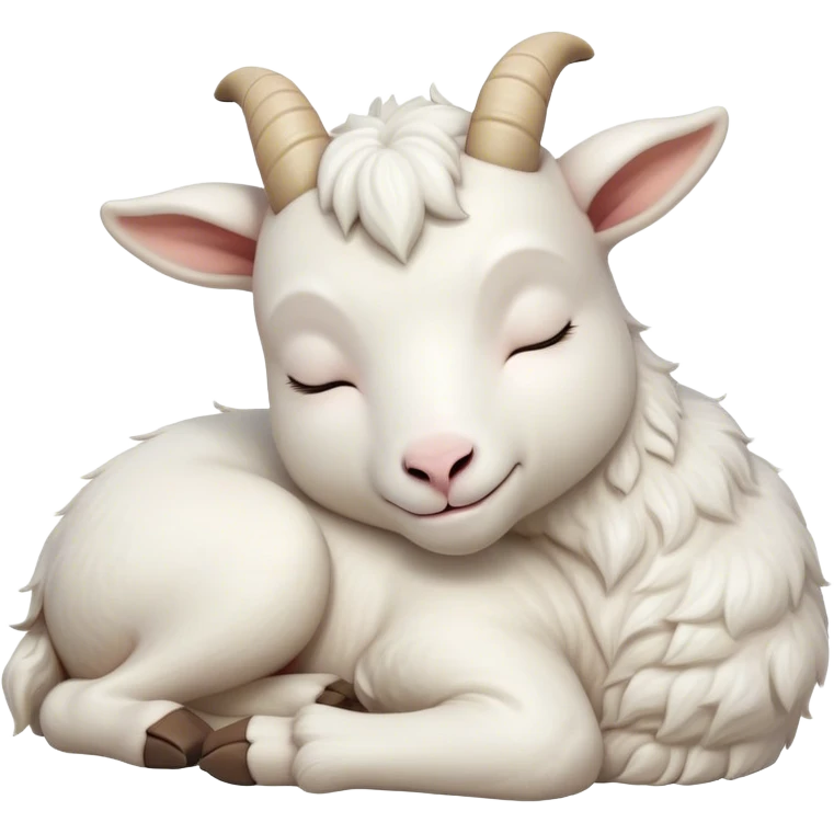 Meme-Worthy Cute Sleeping White Goat Portrait Emoji, Head resting peacefully with a contented smile, showcasing a delightfully sturdy build and a luxuriously soft white fur, eyes shut in a serene, restful nap, Simplified yet hilariously adorable features, highly detailed, glowing with a soft, drowsy light, high shine, relaxed and utterly lovable, stylized with an air of playful laziness, bright and heartwarming, soft glowing outline, capturing the essence of a comically sleepy goat, so meme-worthy it feels like it could instantly become the next viral sensation of adorable slumber! emoji