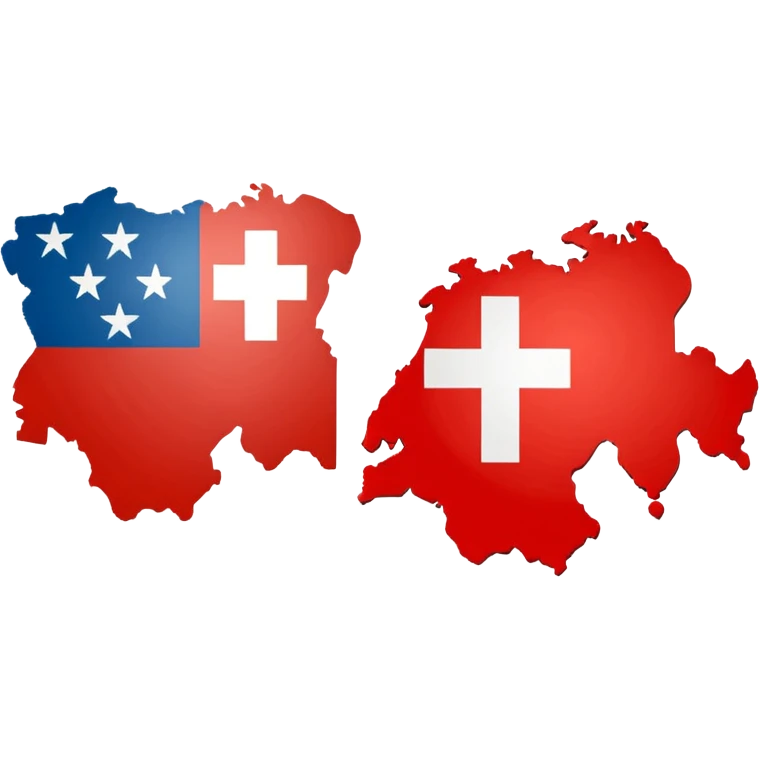 Outline/silhouette of the Swiss map. Within this map, make half of it the American flag and the other half Swiss flag  emoji