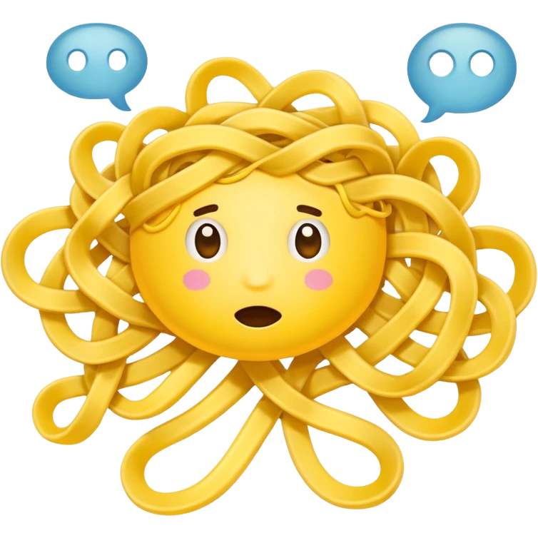 Thought bubble with messy tangled up noodle inside emoji