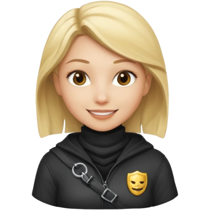 blonde girl wearing thief outfit, confident expression emoji