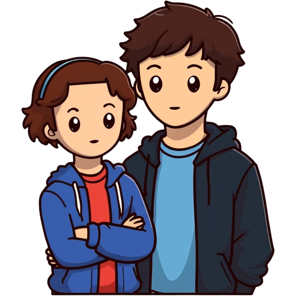Hannah Baker with brown hair and Clay Jensen standing close together, emotional teenagers from 13 Reasons Why emoji