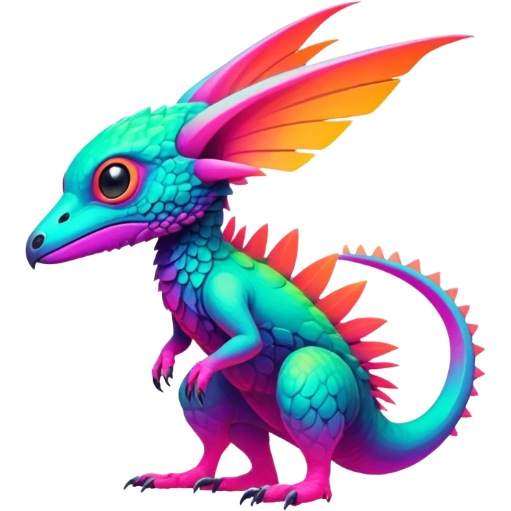 Tropical futuristic lush warm-colored neon-colored Fakémon-Trico-creature emoji