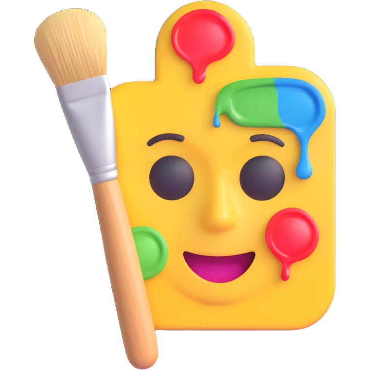 painter's palette with brush, 3D emoji style, vibrant colors, glossy look, no text emoji