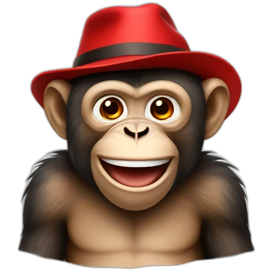 monkey smiling with a red hat in his hand emoji
