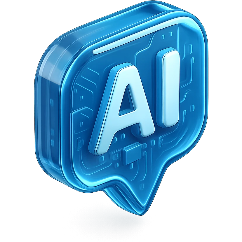 AI icon, 3D glossy style, shiny surface, futuristic technology look emoji