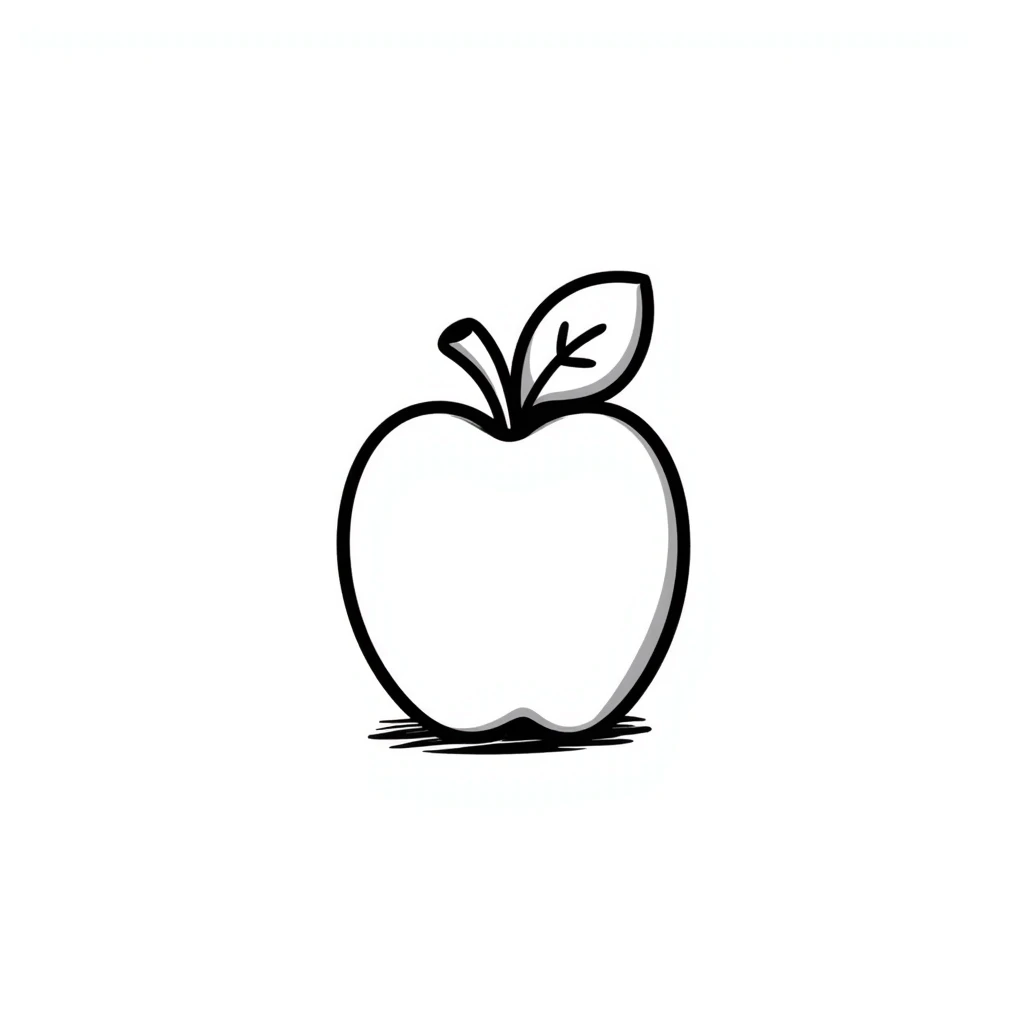 hand-drawn doodle of an apple with playful lines emoji