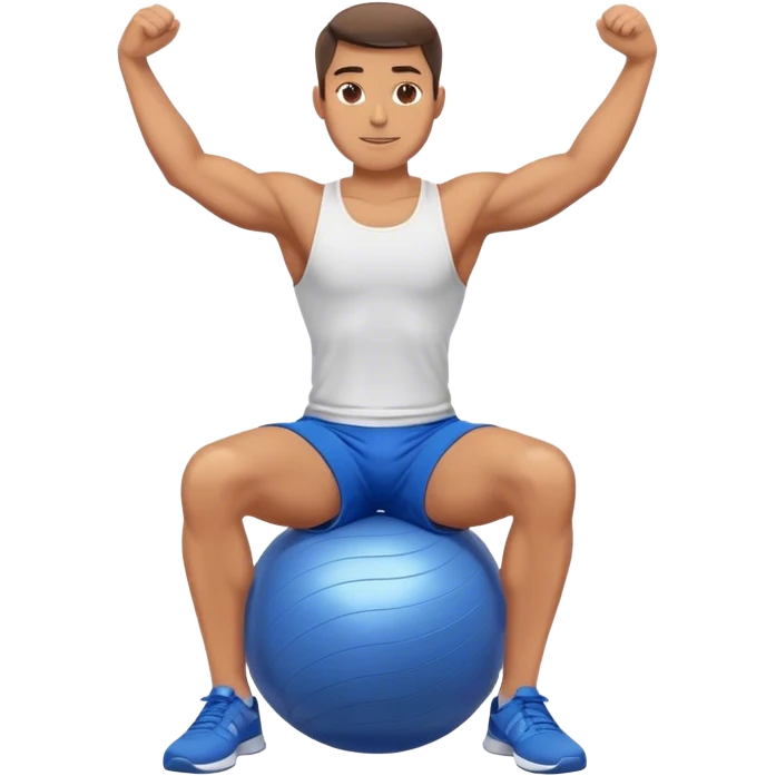 fit man with blue shorts stability ball balance emoji