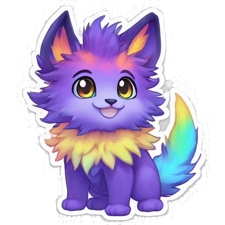 Anthro Fluffy Cool Cute Magical Elemental Shiny Colorful Neon Vibrant Colors Sparkle Kemono-style Chibi Fantasy-Animal-Fakémon-Pokémon-Hybrid Fur Sona Aesthetic Full Body Sticker emoji