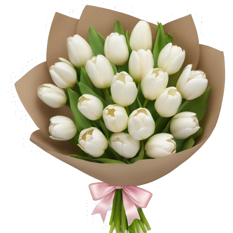 White tulips bouquet with light pink bow  emoji