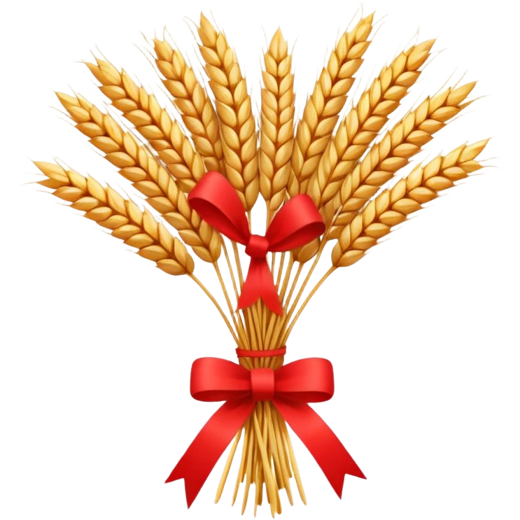 Emoji of a bundle of wheat tied with a ribbon, flat style, simple, white background emoji