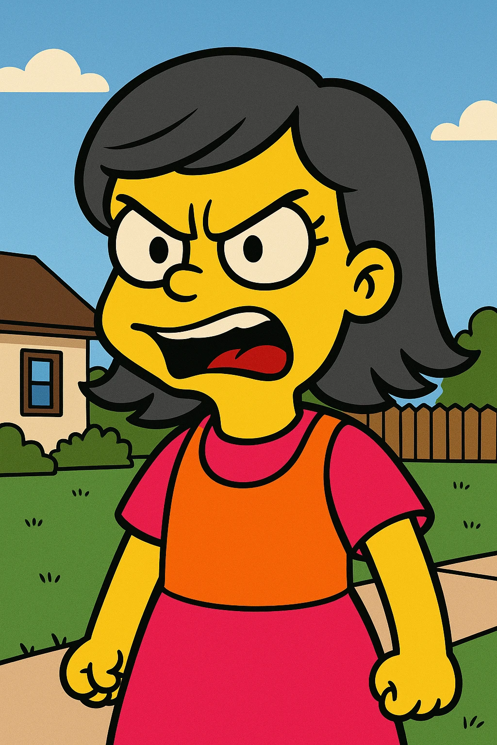 a beautiful girl with a fierce, angry expression, dramatic lighting, and striking features, dynamic illustration style emoji
