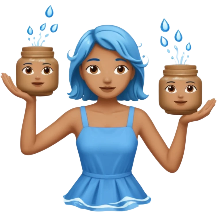 Water bearer holding do jars and spiking water inspired by aquarius sign emoji