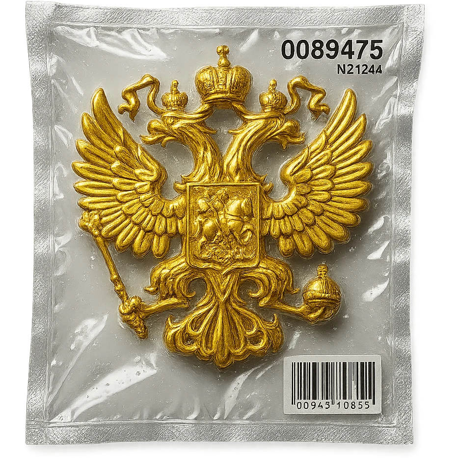 classic Russian double-headed eagle coat of arms, with crowns, scepter, orb, and shield, shiny and inflated emoji