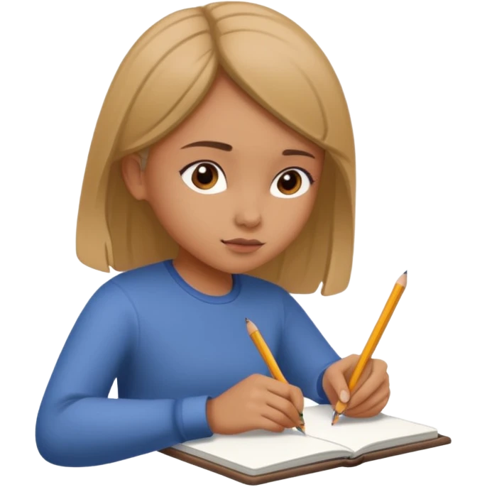 Girl coloring with pencil, writing on sketchbook emoji