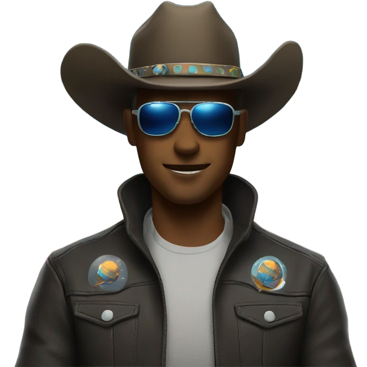 A cowboy wearing horn-rimmed shades in space emoji