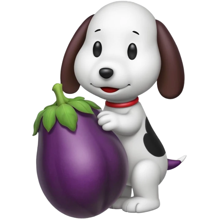 Black and white Snoopy with an eggplant emoji