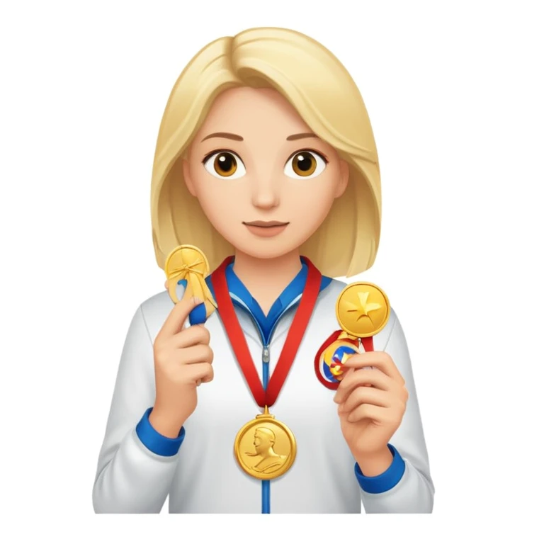 blonde woman holding a medal in her hand emoji