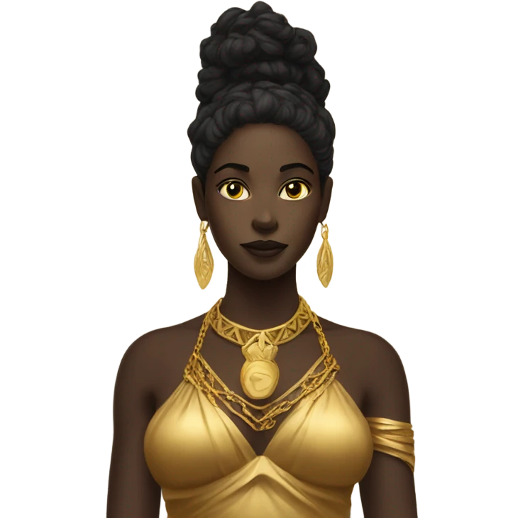 black goddess wearing gold emoji