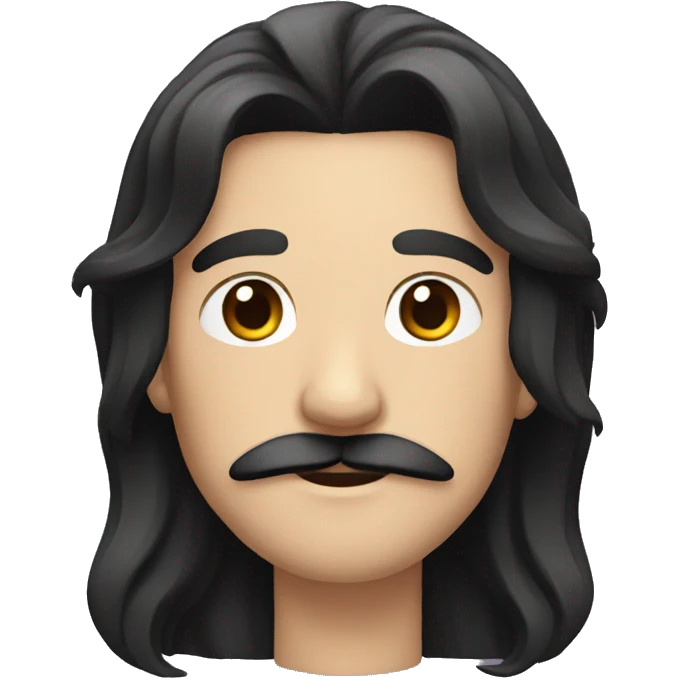 male with long black hair, moustache emoji
