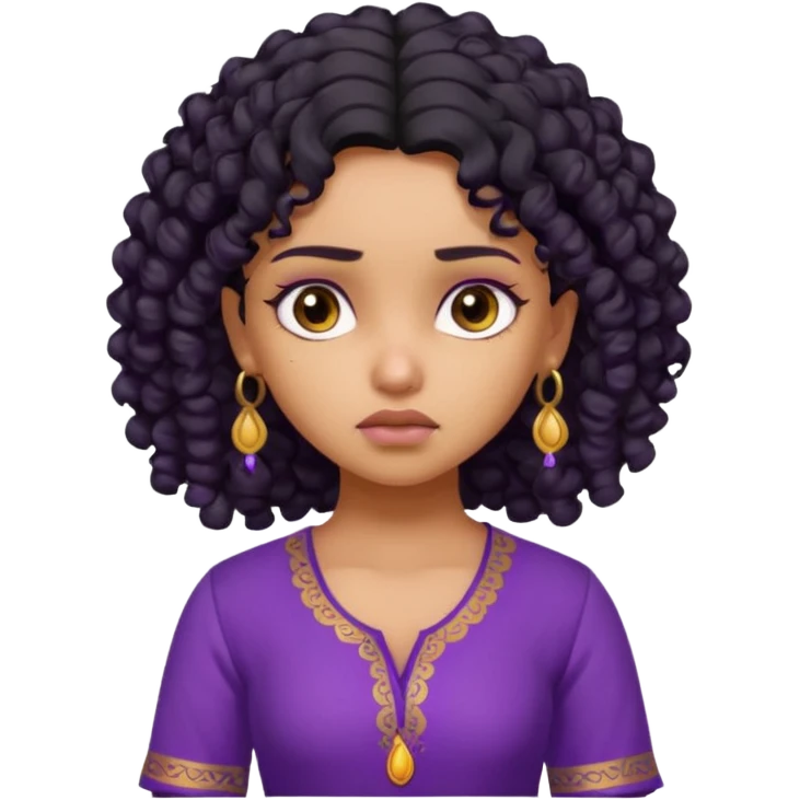 a tan pretty bratz indian girl with curly black hair, looking sad. purple kurti emoji