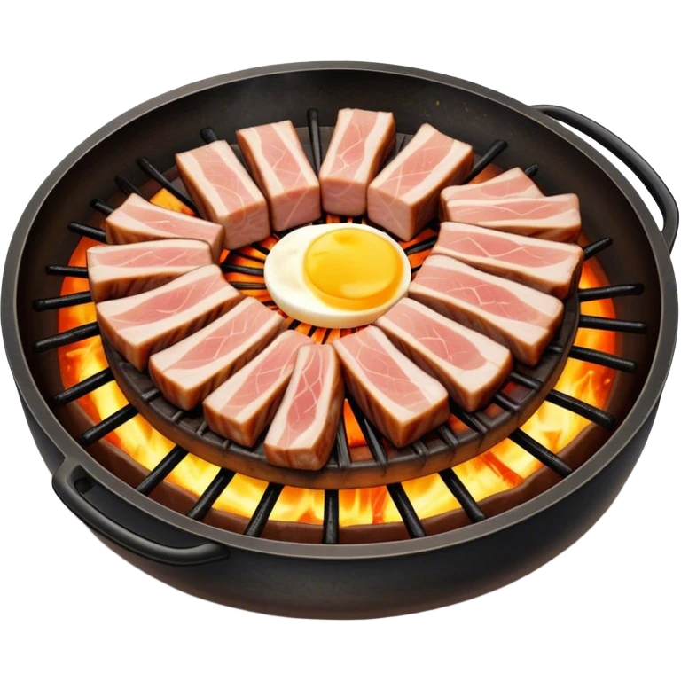 Cinematic Realistic Samgyeopsal Dish Emoji, depicted with sizzling, thick slices of pork belly grilled to perfection rendered with rich textures and warm, inviting lighting. emoji