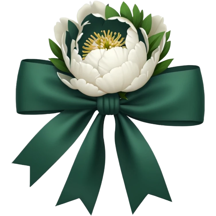 white peonies with a dark green bow, minimalism, iOS emoji style, no faces or smileys emoji