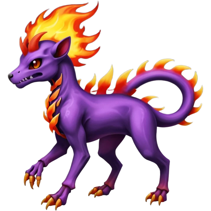 Badass purple skeletal cool shiny Houndoom-Charmeleon-Fakémon-hybrid-creature (full body)  with flamey Mohawk  emoji