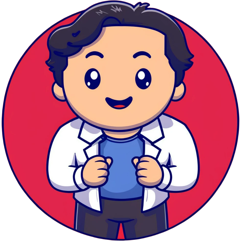 Management educator with black wavy hair, stubble, strong features, white skin, smart casual attire, presenting a powerful TED talk about business innovation, animated speaking pose on iconic red circle stage, innovation-themed visuals emoji