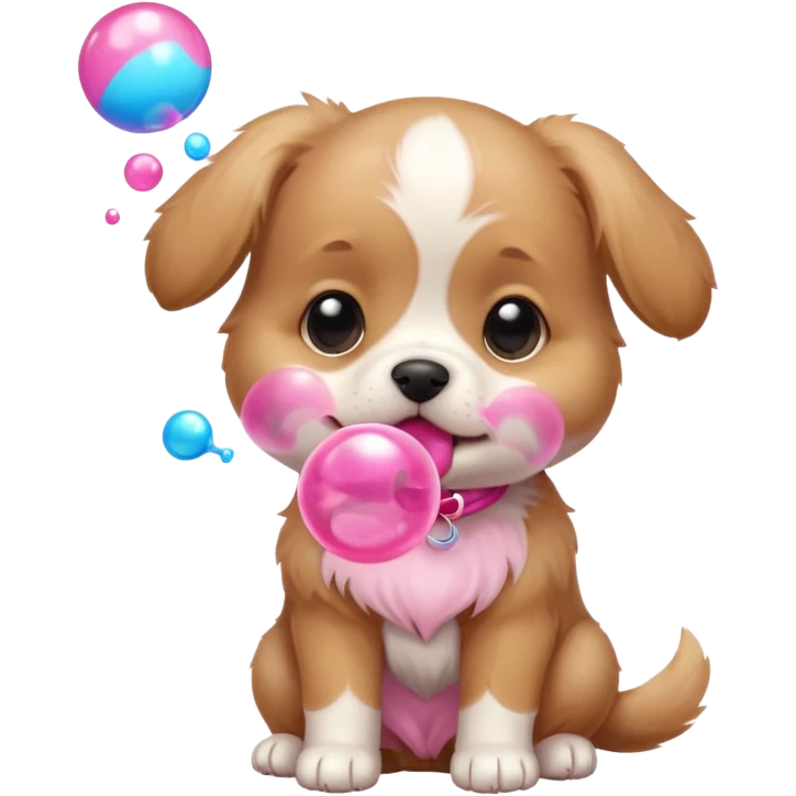 Cute tiny puppy blowing bubblegum at the park emoji