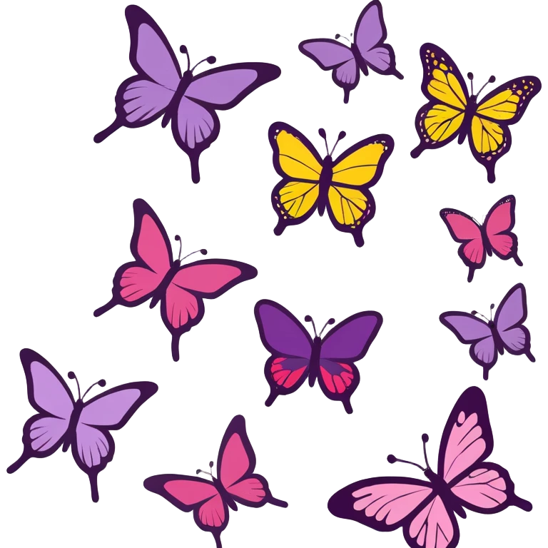 Créame varios stickers morados lindos y incluye mariposas emoji