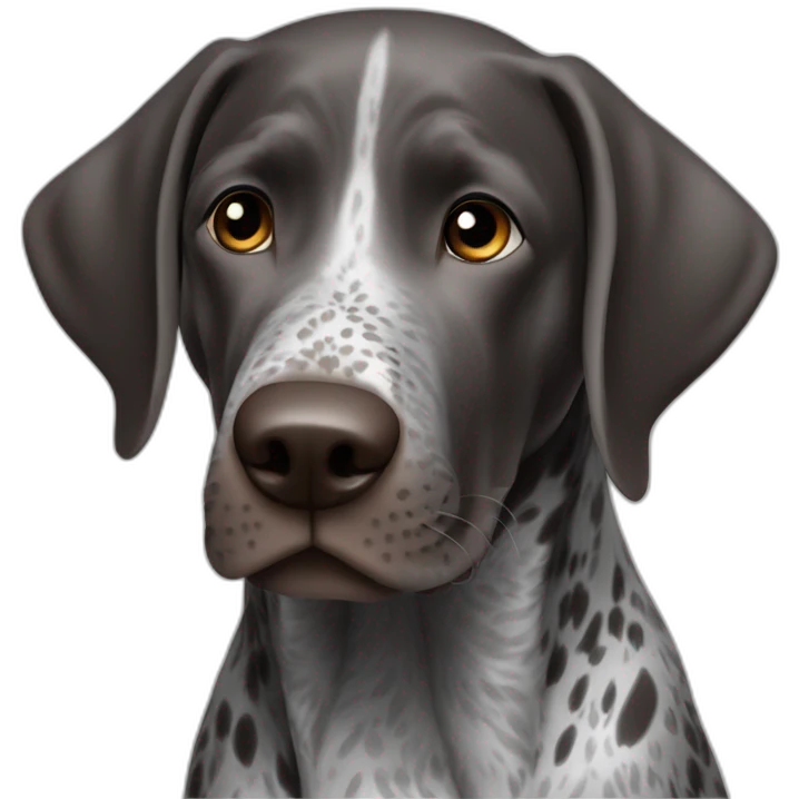 black and gray german shorthair pointer dog with half left ear missing emoji
