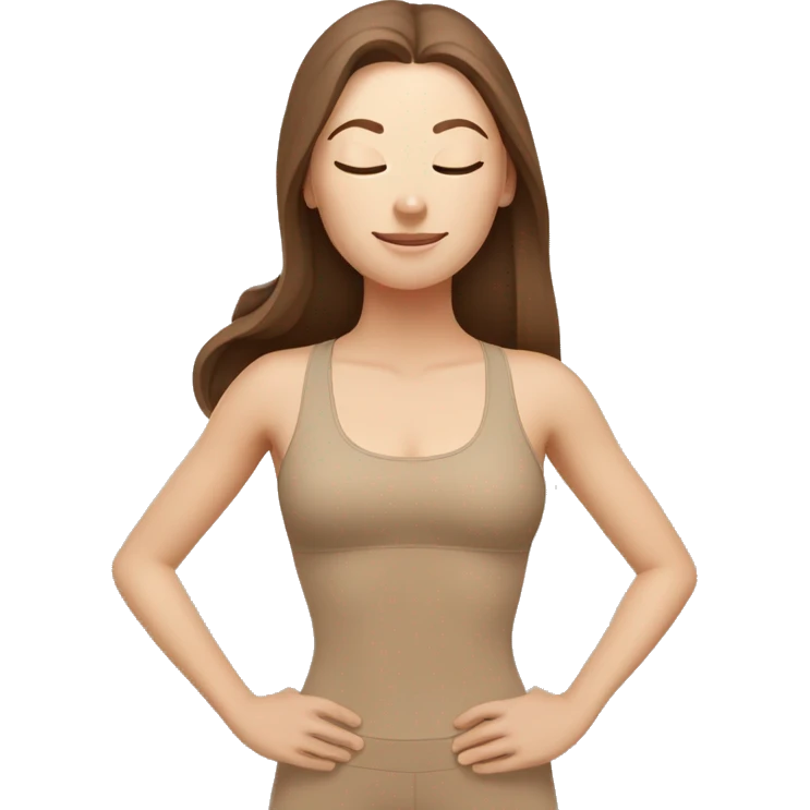 White Girl with brown hair doing yoga in beige tight yoga suit emoji