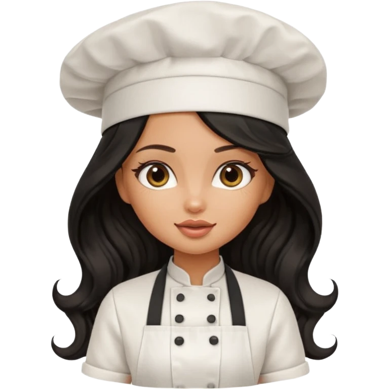 a pretty tan bratz girl with black wavy long hair chef emoji