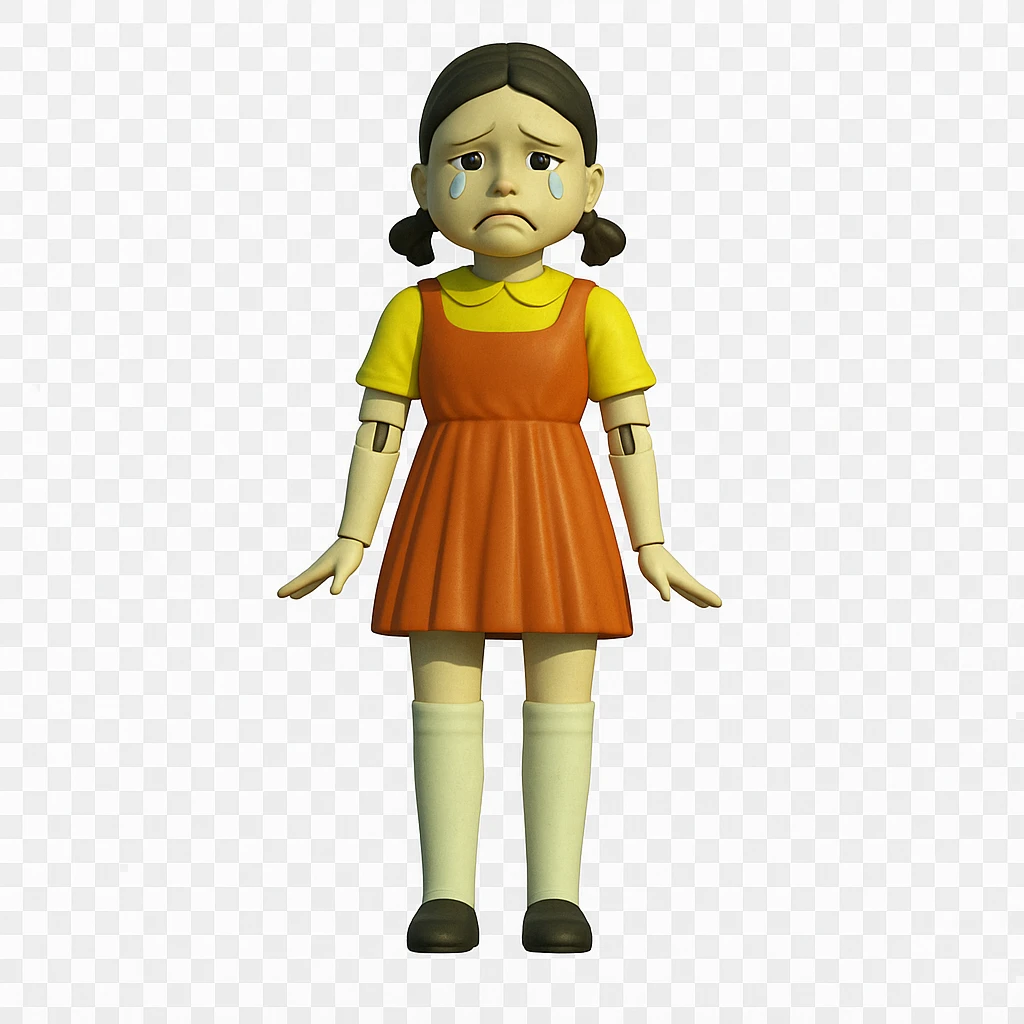 Change the expression to sad with teary eyes and a downturned mouth, keep the style and character the same, only modify eyes and mouth. emoji