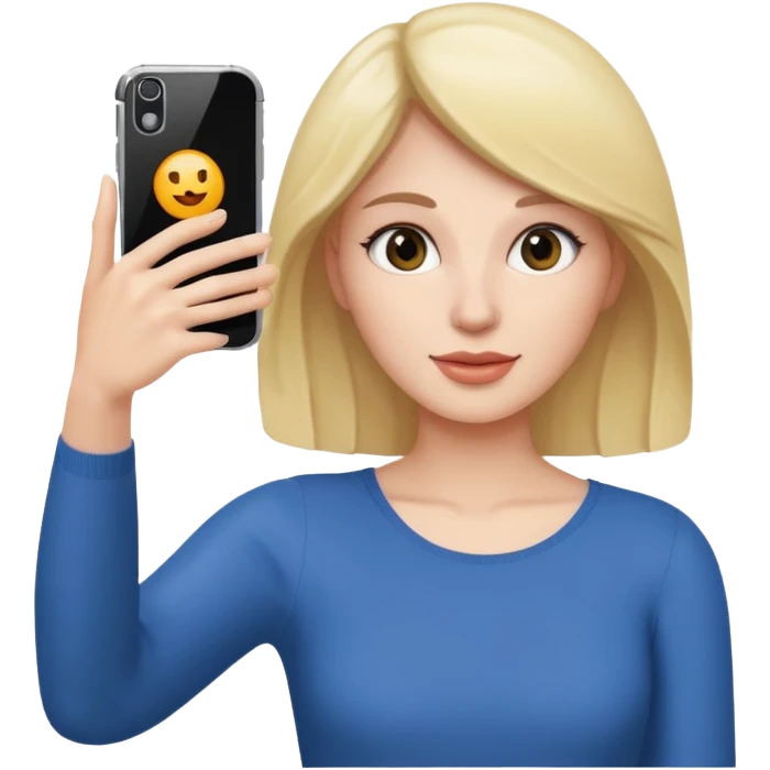 woman holding up an iPhone to take a selfie emoji