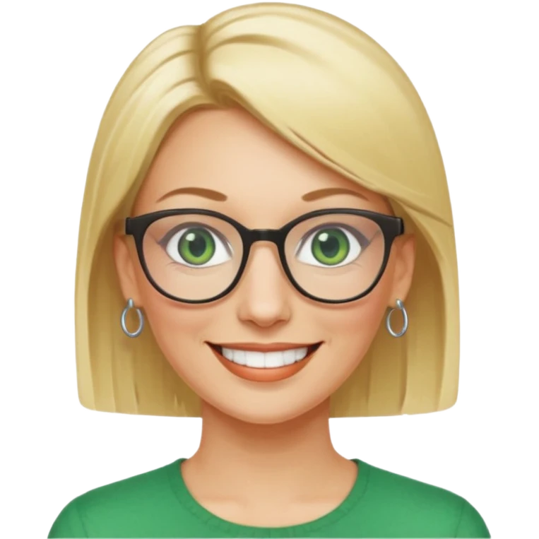 femme 40 ans lunettes carrécheveux très courts blonde anneaux oreilles yeux verts emoji