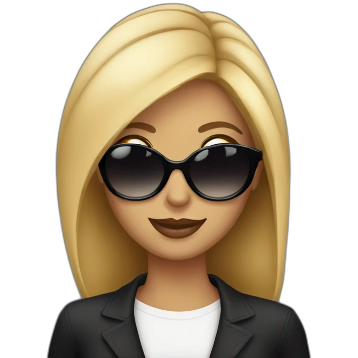 Beautiful woman in black sunglasses talking emoji