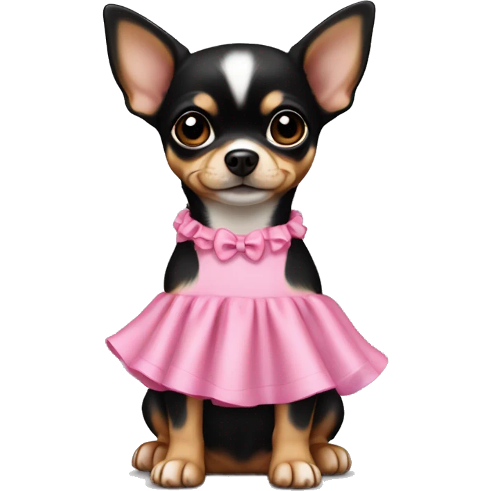 black & tan chihuahua puppy wearing a pink dress emoji