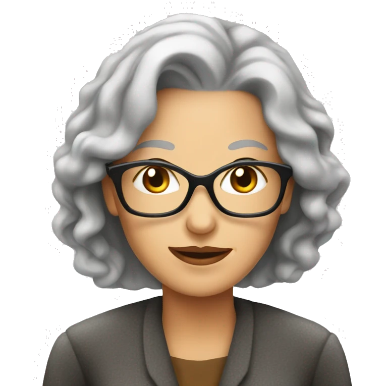 Grey haired lady with coffee emoji