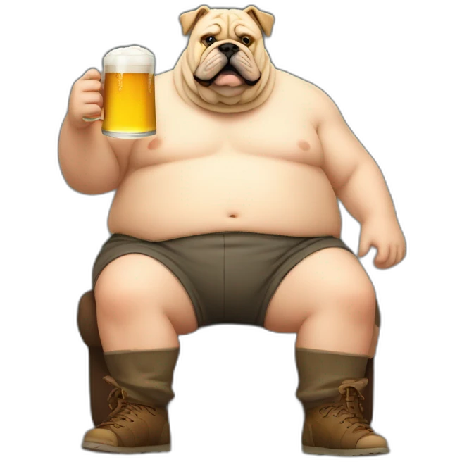 Really Fat Man with a beer and Bulldog emoji