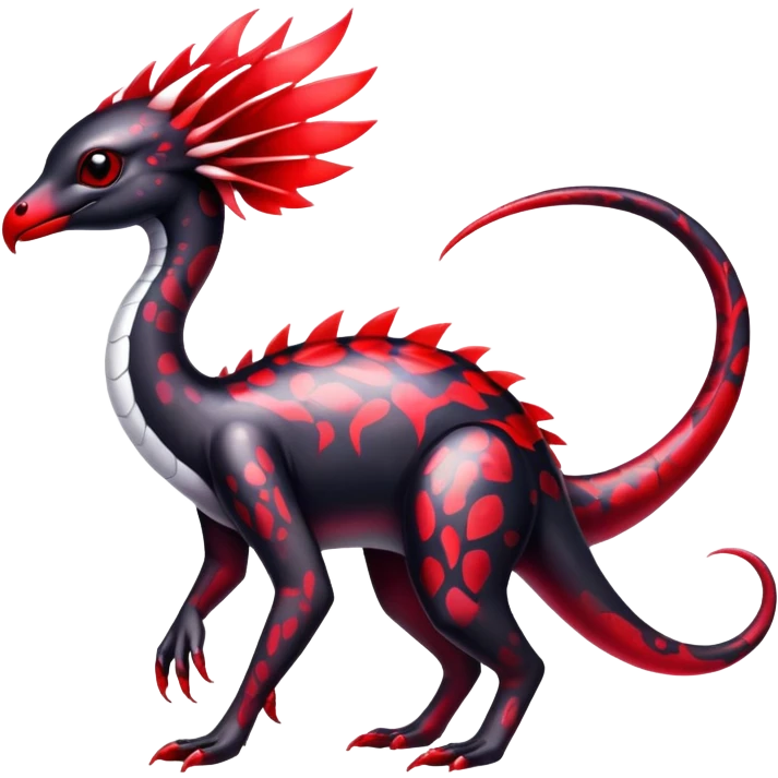 a translucent black red white iridescent ethereal tropical edgy vernid-fionbri-creature with splash patterns full body emoji