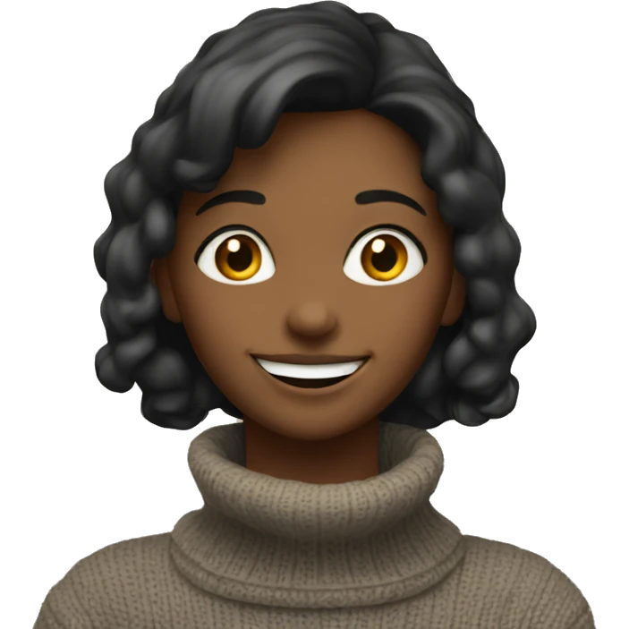 smiling girl in turtleneck sweater smoking emoji