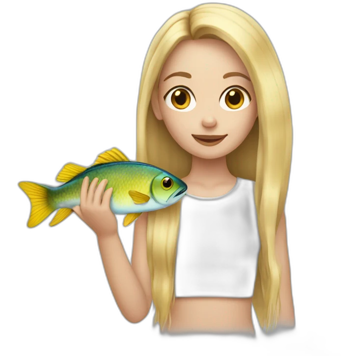 Girl blonde long hair holding fish emoji