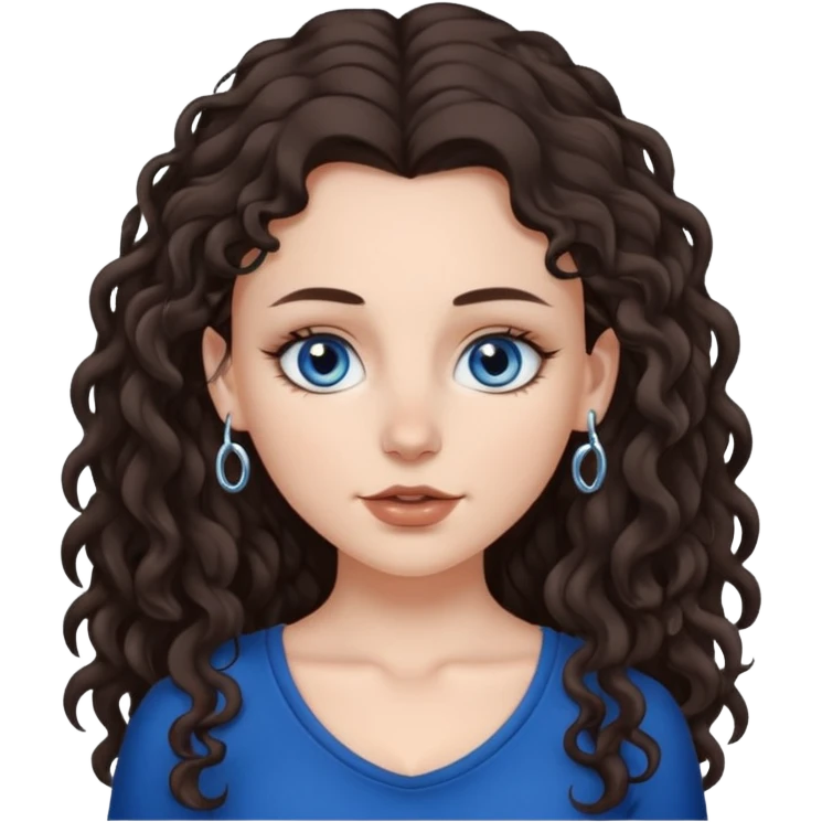 white girl, dark brown long slightly curly hair , skinni but with big breast , septum piercing on nose, beautiful dark gray-blue eyes, emoji