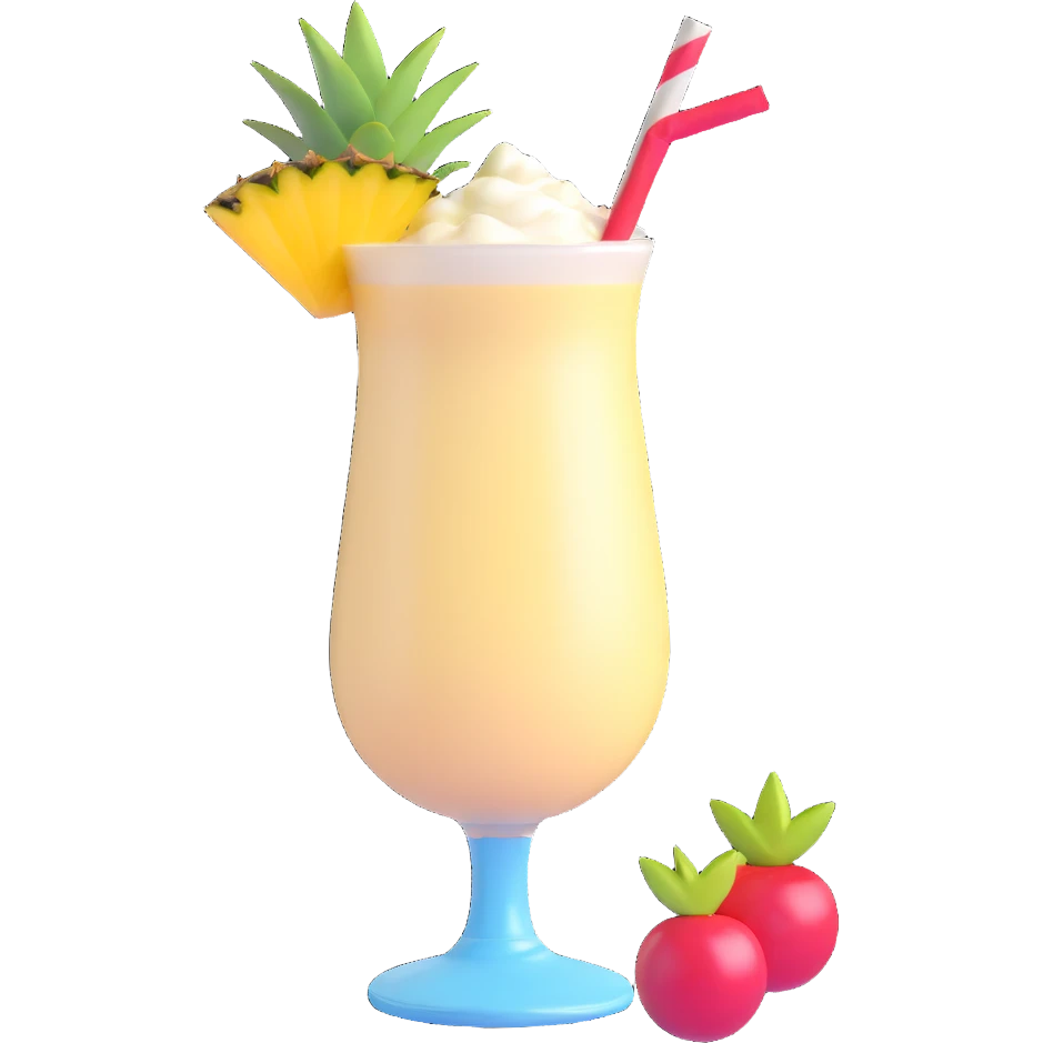 pina colada in a glass with creamy drink, pineapple and cherry garnish, 3D emoji style emoji