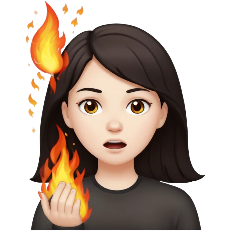 White girl with dark hair breathe out fire emoji